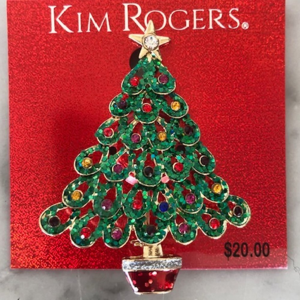 KIM ROGERS Christmas Tree Motif Brooch Jewel Sparkle